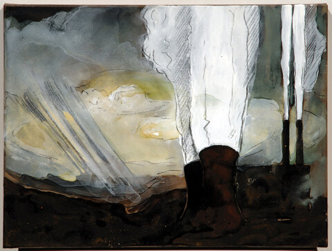 Mandy Martin Epic Fatality; Yallourn Powerstation, Victoria, 2007; Ochre, pigment and acrylic on arches paper; 30 x 40 cm; enquire
