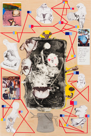 Gareth Sansom Pussy liked William Burroughs, 2024; mixed media on plywood; 120 x 80 cm; more info; enquire
