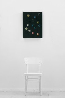 Jim Lambie May 1993, Petrichor Rising, 2026; resin, sunglasses lens, birch plywood, paint; 60 x 45 x 5 cm; enquire