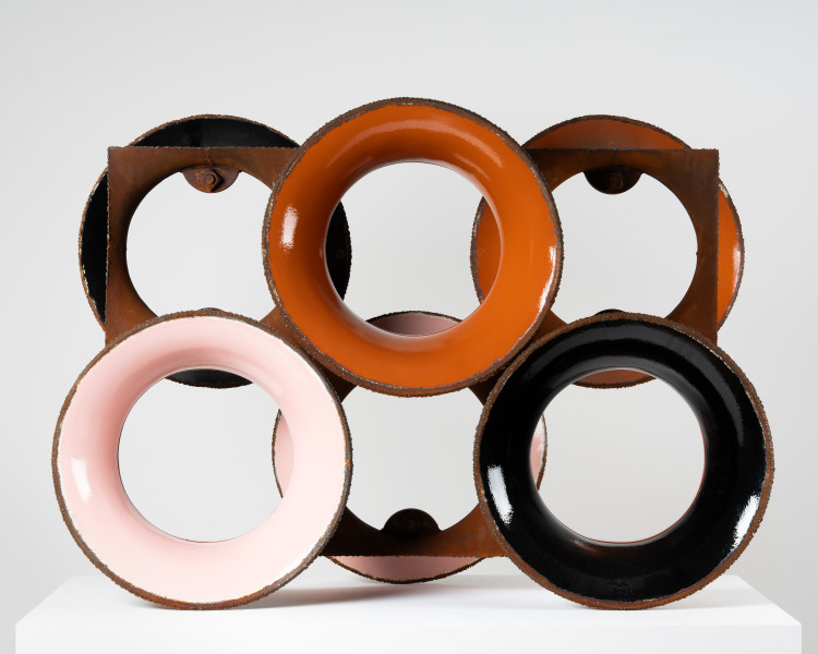 James Angus All Gates Open, 2025; steel, enamel paint; 92 x 130 x 43 cm; enquire