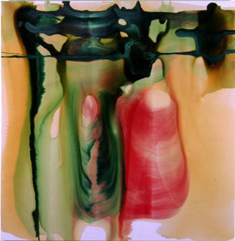 Dale Frank View west from Apple Tree Creek Flats Apex Park toilet/shower block, 2003; varnish on acrylic on canvas; 180 x 180 cm; enquire