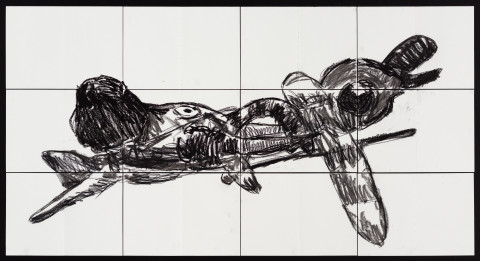 Pierre Mukeba Flying Elephant, 2021; charcoal on archival paper; 90 x 168 cm; more info; enquire