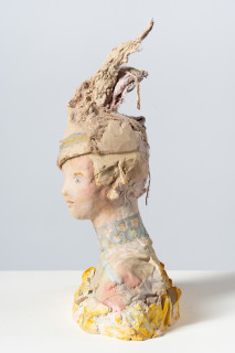 Linda Marrinon Woman with silver necklace, 2025; tinted and painted plaster with muslin; 46 x 33 x 16 cm; enquire
