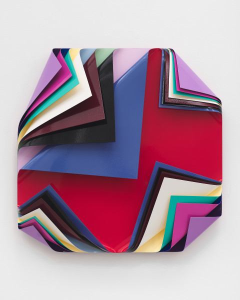 Jim Lambie Metal Box (La Rochelle), 2025; aluminium sheets, gloss paint; 60 x 60 x 14 cm; enquire