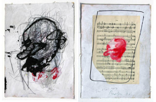 Newell Harry Untitled, 2006; gesso, pencil, permanent marker, music sheets and oil stick on 2 sheets of ironed Fabriano paper; 38 x 56 cm; enquire