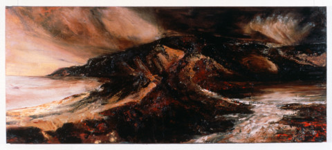Mandy Martin Evening Storm, 1988; oil on canvas; 100 x 244 cm; enquire