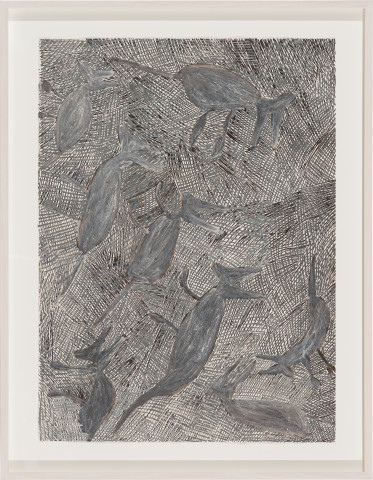 Nyapanyapa Yunupiŋu Watu ga Meowmeow, 2017; 3279-17; earth pigments on paper; 89.5 x 69.5 cm; more info; enquire