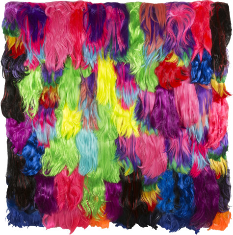 Dale Frank Dale dug another hole, 2017; dyed hair wigs on Perspex; 200 x 200 cm; enquire