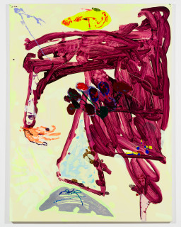 Tom Polo soft searching, secret grapes, 2026; acrylic paint and Flashe on polycotton; 182 x 138 cm; enquire