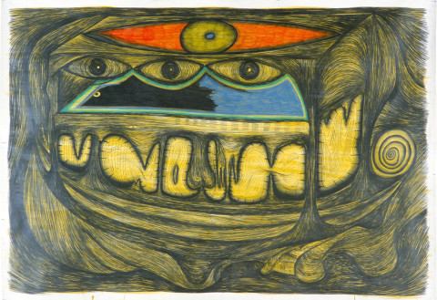 Dale Frank The Sleeping Artist and the minds eye in the Sour Ear, 1985; pencil on paper; 182 x 269 cm; enquire