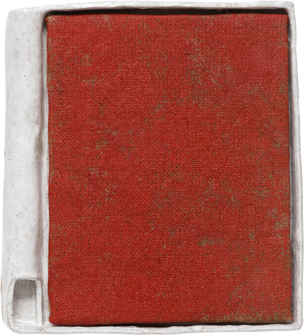 Jake Walker Brick floors, 2014; acrylic on jute, artist's glazed stoneware frame; 38 x 34 cm; enquire