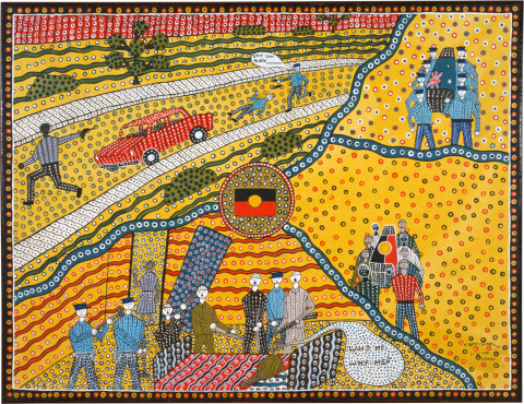 Robert Campbell Jnr Killed In The Line Of Duties, Led To Gundy's Innocent Killing, 1990; acrylic on canvas; 91.5 x 119 cm; enquire