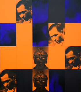 Lindy Lee Lessons of Silence, 2002; acrylic, inkjet, oil and wax on board; 166 x 142.5cm, 20 panels; enquire