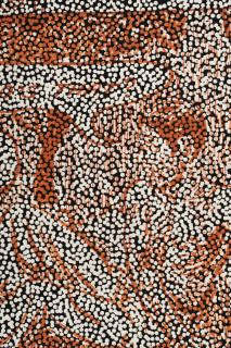 Daniel Boyd Untitled (CREITPOW) (detail), 2025; oil, acrylic and archival glue on paper mounted to canvas; 61 x 76.5 cm; enquire