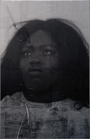 Brook Andrew Ngayamaldhaany (Judge), 2022; from the series Gun-metal Grey 2022; mixed media on cotton; 170 x 110 cm; Edition of 3 + 2 AP; more info; enquire