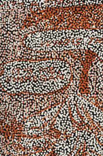 Daniel Boyd Untitled (CREITPOW) (detail), 2025; oil, acrylic and archival glue on paper mounted to canvas; 61 x 76.5 cm; enquire