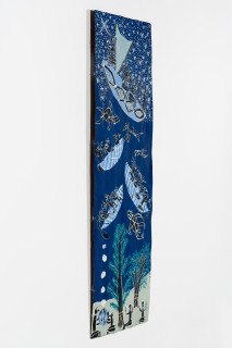 Dhambit Munuŋgurr Maŋgatharra, 2024; 7190-24; acrylic on bark; 239 x 82 cm; enquire