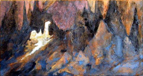 Mandy Martin La Gruta, 2002; pigment, ochre, hematite, mica, wax medium & acrylic binder on paper; 30 x 56 cm; enquire