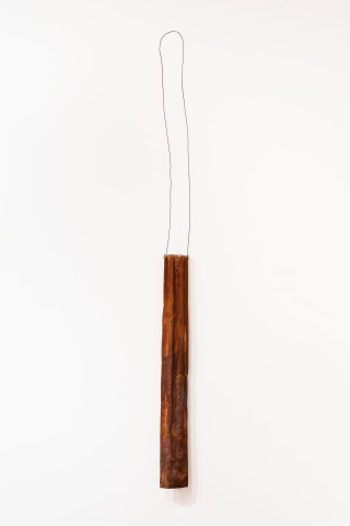 Lorraine Connelly-Northey Narrbong, 2019; CONNL - 0026; burnt corrugated iron, wire; 340 x 22 x 15 cm; Enquire
