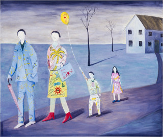 Noel McKenna The Jones Family Out For A Walk in their Ken Done Outfits, 1995; oil on canvas; 150.2 x 182.1 cm; enquire