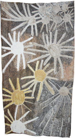 Nyapanyapa Yunupiŋu Untitled, 2019; 1265-19; natural earth pigments on bark; 210 x 111 cm; more info; enquire