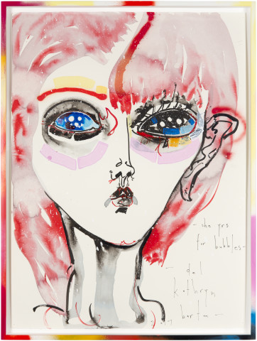 Del Kathryn Barton she yrs for bubbles, 2017; ink and acrylic on hot press paper; 80.5 x 60.5 cm; Enquire
