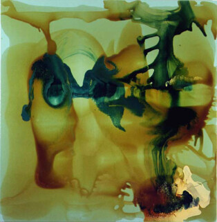Dale Frank Goodwood Beach Road from Childers, Paw Paw Farm parking turn off, 2003; varnish on acrylic on canvas; 180 x 180 cm; Enquire