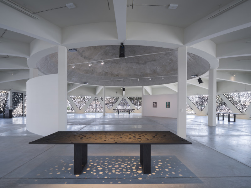 Installation view, Daniel Boyd, Sharjah Biennial 16: to carry, The Flying Saucer - Sharjah Art Foundation (6 February–15 June 2025)