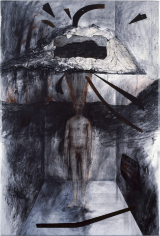 Richard Goodwin The Dream of Reason Creates Islands, 1987; cotton, acrylic, graphite and chalk on canvas; 240 x 155 cm; enquire