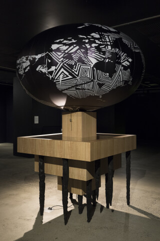 Brook Andrew Tombs of thought: Water, 2017; timber, glass, paper, aluminium; enquire