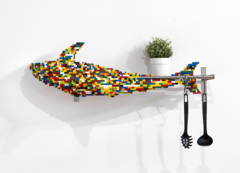 Claire Healy and Sean Cordeiro Kitchenette – Dolphin, 2014; Lego, Ikea shelf and plan; 65 x 106 x 42 cm; enquire