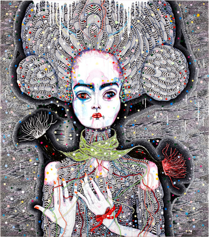 Del Kathryn Barton satellite fade-out 6, 2011; acrylic, gouache, watercolour and ink on polyester canvas; 163 x 143 cm; enquire