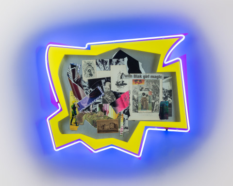 Brook Andrew This year, with Blak girl magic..., 2020; paper, wood, neon, acrylic; 80 x 92 x 12 cm; more info; enquire