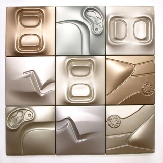 Patricia Piccinini 13. Pearl, 2005; ABS plastic and automotive paint, 9 panels; 150 x 150 x 10 cm; each panel: 50 x 50 x 10 cm; Enquire