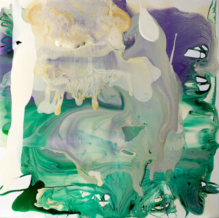 Dale Frank Her Italian was undecipherable, in translatable, 2009; varnish on canvas; 200 x 200 cm; enquire