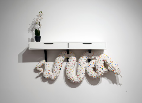 Claire Healy and Sean Cordeiro Hallway / Rear Entrance – Snake, 2014; Lego, Ikea shelf with drawers and plant; 115 x 147 x 30 cm; enquire