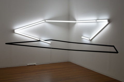 Bill Culbert Right-angle (black and light), 2006; vinyl and fluorescent lights; 220 x 320 x 340 cm (light fittings 8 cm deep); enquire