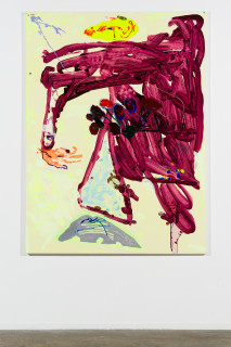 installation view; Tom Polo soft searching, secret grapes, 2026; acrylic paint and Flashe on polycotton; 182 x 138 cm; enquire