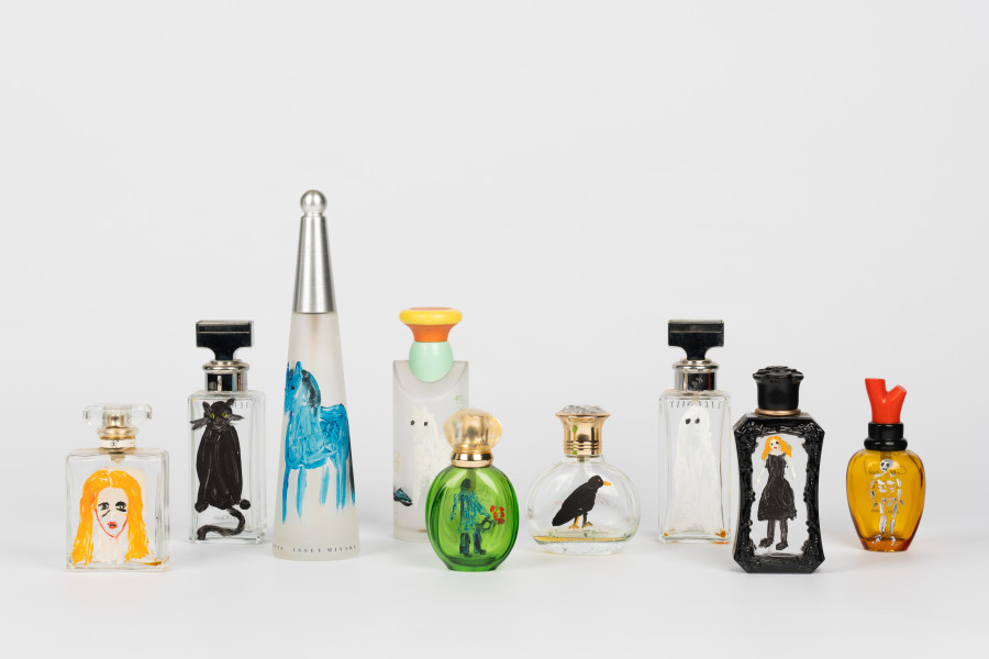 Jenny Watson Perfume, 2001; oil paint, perfume bottles; dimensions variable; enquire