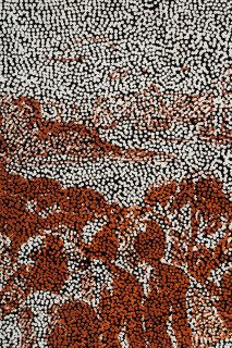 Daniel Boyd Untitled (WTMAGTBTDOU) (detail), 2025; oil, acrylic and archival glue on paper mounted to canvas; 78 x 186 cm; enquire