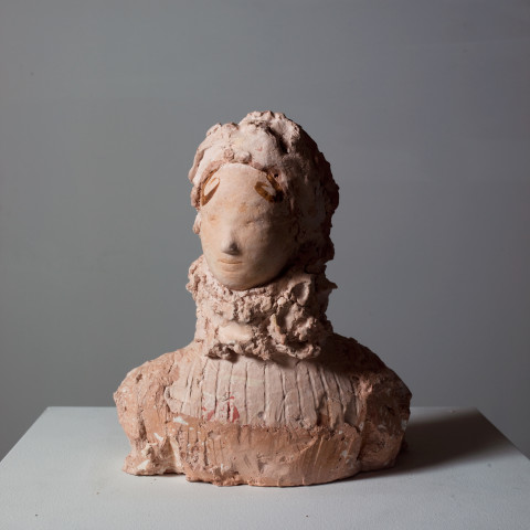 Linda Marrinon Woman with Elizabethan Ruff, 2008; tinted plaster; 33 x 28 x 18 cm; enquire