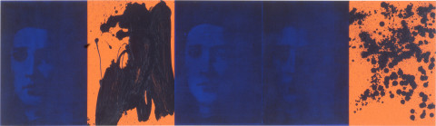 Lindy Lee Astromanic, 1995; photocopy and acrylic on Stonehenge paper; 41 x 143 cm; 5 panels; enquire
