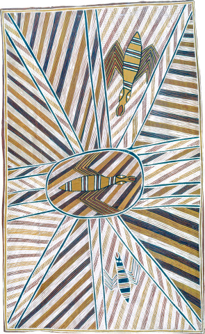 George Milpurrurru Karr - Spider, 1991; natural ochre pigments on Stringybark; 110 x 67 cm; enquire