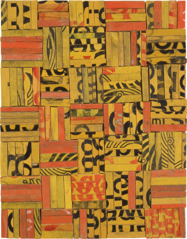 Rosalie Gascoigne Tesserae 4, 1989; sawn / split soft drink crates on plywood; 46.5 x 36 cm; enquire