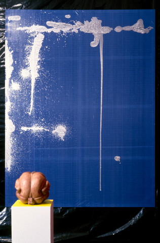 Dale Frank The Great Artist’s Cum Shot, 1996; aluminium on traditional dyed woven Chinese fibreglass; 260 x 200 cm; enquire