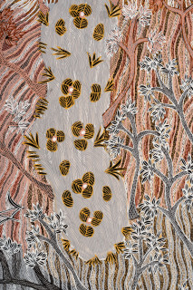 Yalmakany Marawili Women harvesting Bunydjuŋu (detail), 2026; 2071-26; earth pigments on board; 200 x 200 cm; enquire