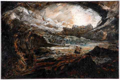 Mandy Martin Wanderers in the desert of the real; after John Martin's 'Macbeth', 2008; Ochre, pigment, and oil on linen; 100 x 150 cm; enquire