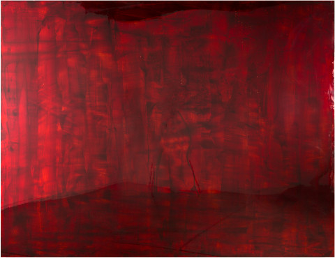 Dale Frank Bangladeshi, 2016; Bluebird blood under Liquid Glass on perspex; 200 x 260 cm; enquire