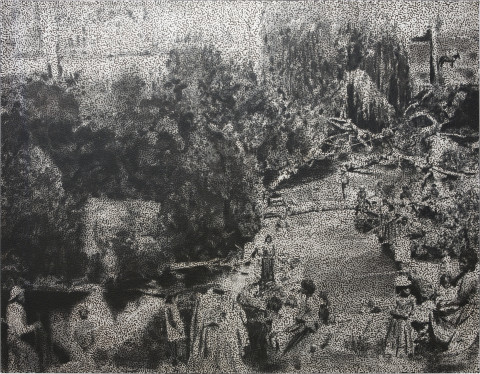 Daniel Boyd Untitled (C), 2014; oil, charcoal and archival glue on linen; 213 x 274 cm; enquire