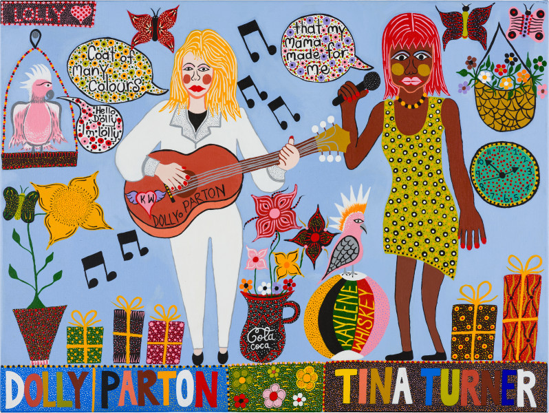 Kaylene Whiskey, Dolly Parton and Tina Turner, 2019, acrylic on linen, 91 x 122 cm